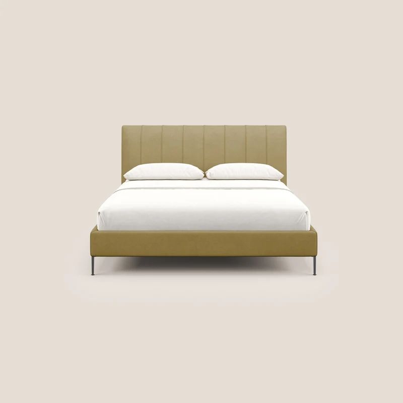 Calliope lit rembourré aux pieds hauts complètement déhoussable en tissu détachable T17 jaune