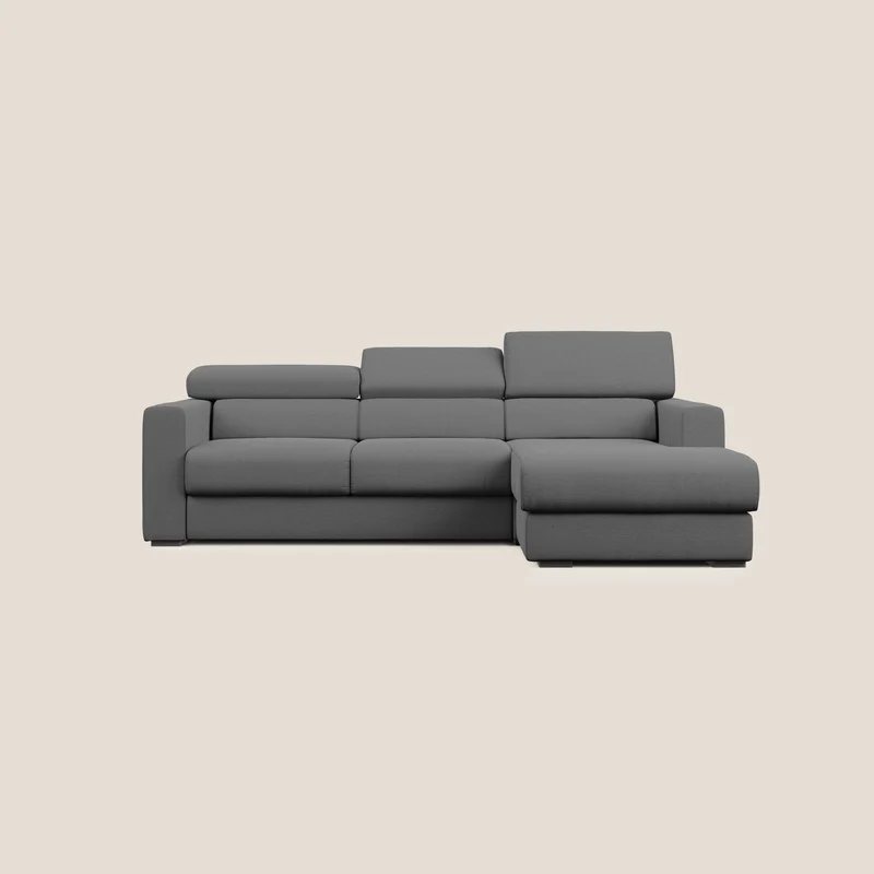 Dylan canapé d'angle avec méridienne et pouf extractible en tissu flammé effet coton imperméable T19 anthracite