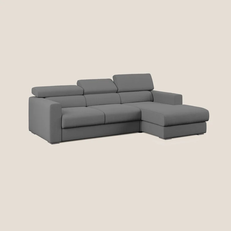Dylan canapé d'angle avec méridienne et pouf extractible en tissu flammé effet coton imperméable T19 anthracite