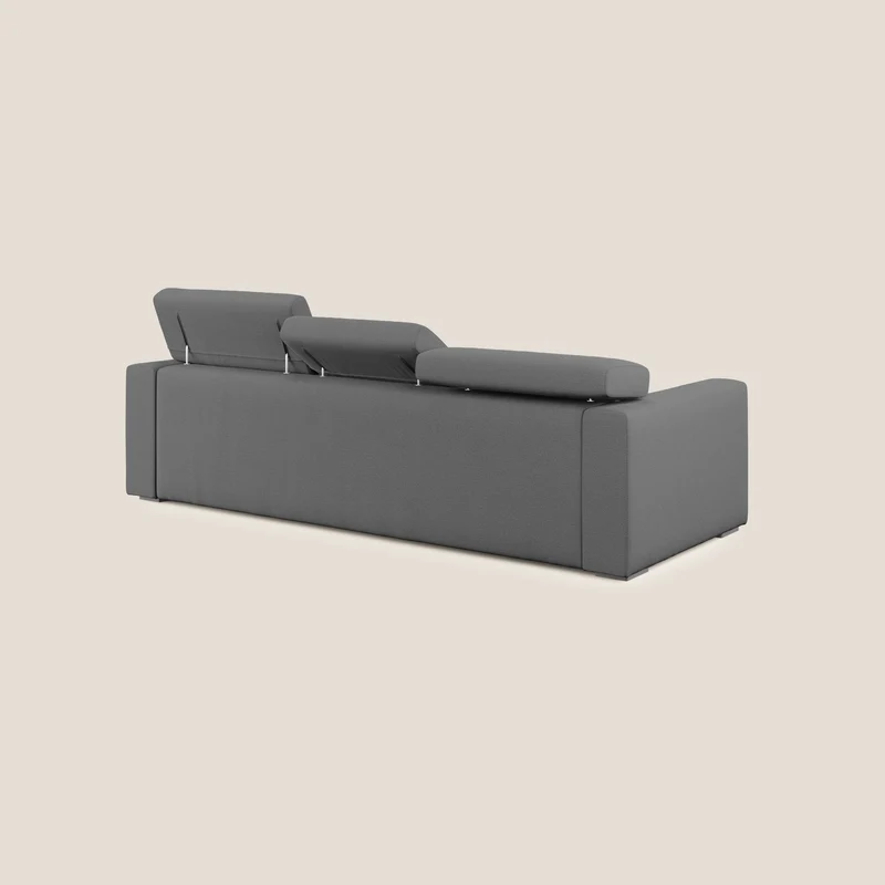 Dylan canapé d'angle avec méridienne et pouf extractible en tissu flammé effet coton imperméable T19 anthracite