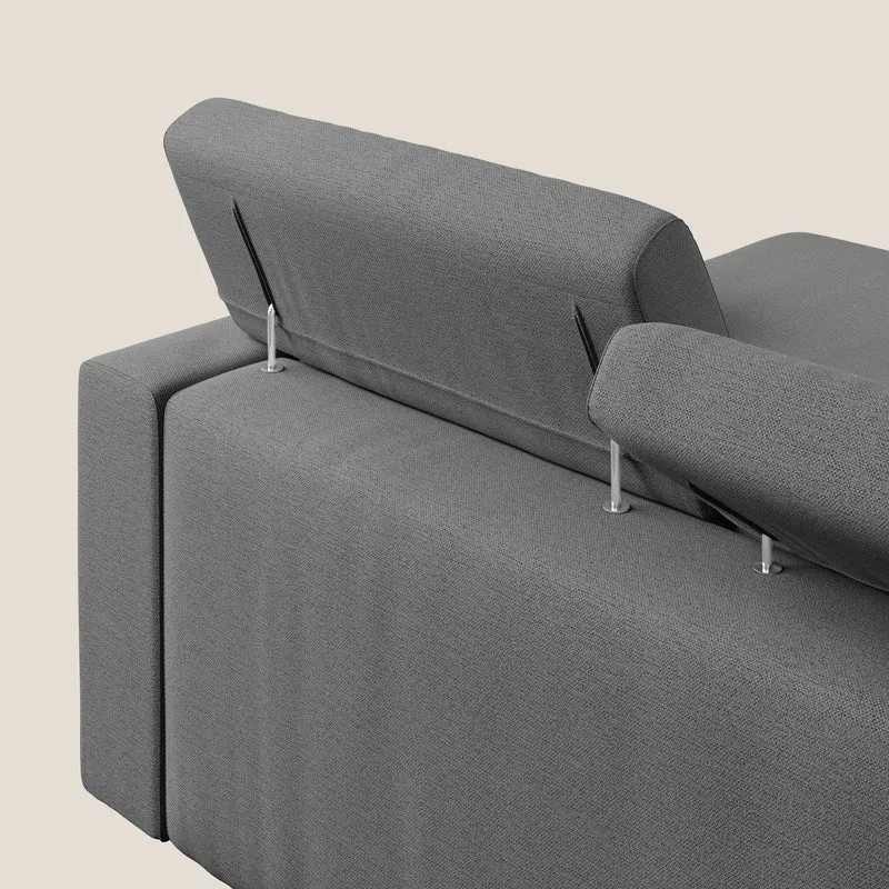 Dylan canapé d'angle avec méridienne et pouf extractible en tissu flammé effet coton imperméable T19 anthracite