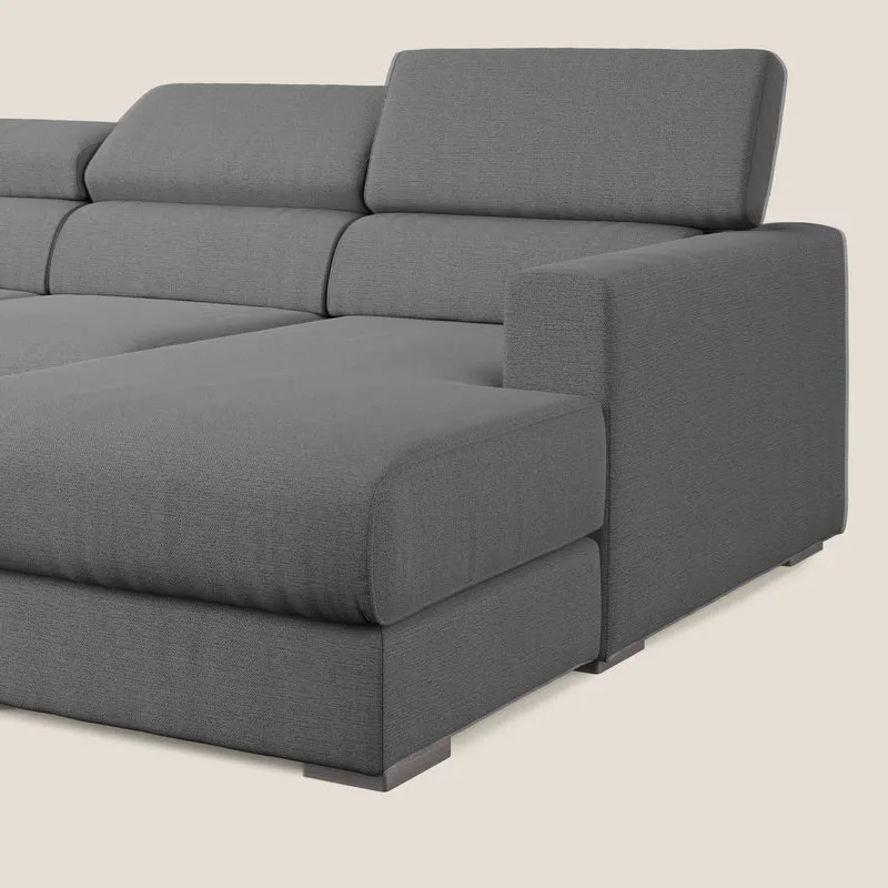 Dylan canapé d'angle avec méridienne et pouf extractible en tissu flammé effet coton imperméable T19 anthracite