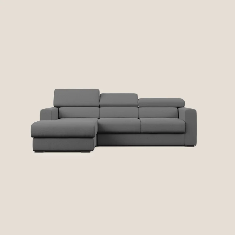 Dylan canapé d'angle avec méridienne et pouf extractible en tissu flammé effet coton imperméable T19 anthracite