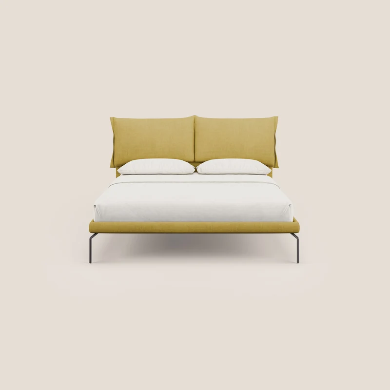 Bice lit rembourré avec coussins et pieds noirs en métal en tissu imperméable T02 jaune