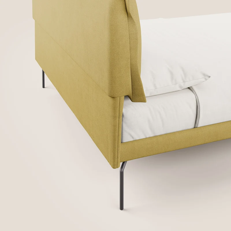 Bice lit rembourré avec coussins et pieds noirs en métal en tissu imperméable T02 jaune