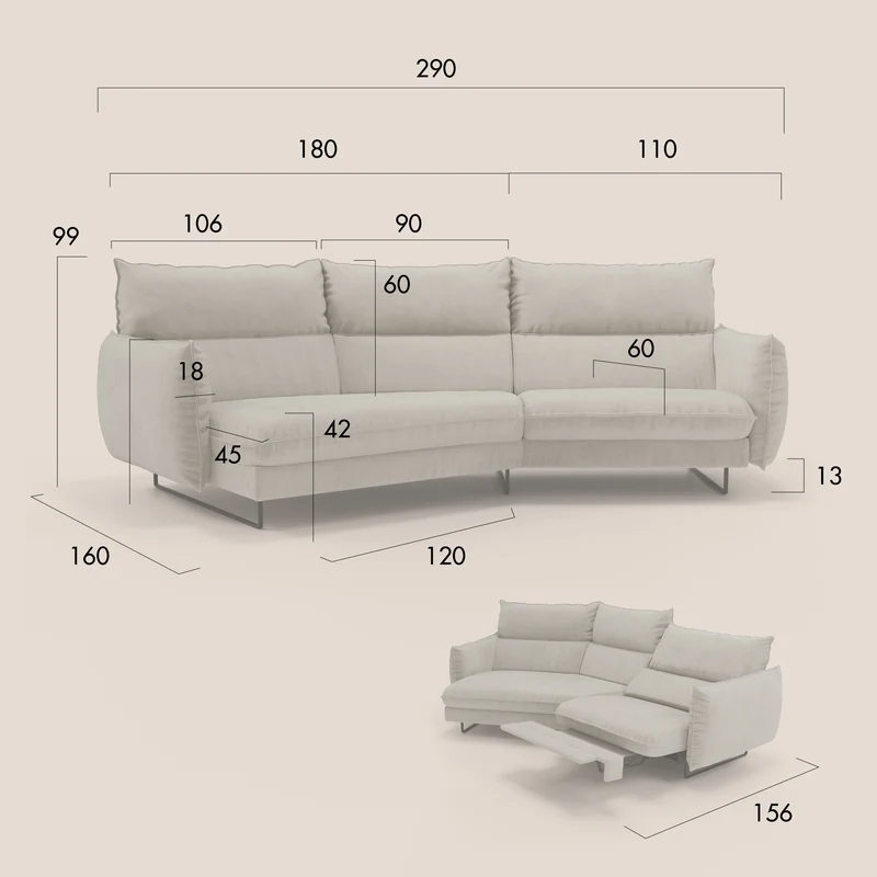 Monamour canapé d'angle au design moderne avec option relax électrique en microfibre détachable imperméable T11 beige