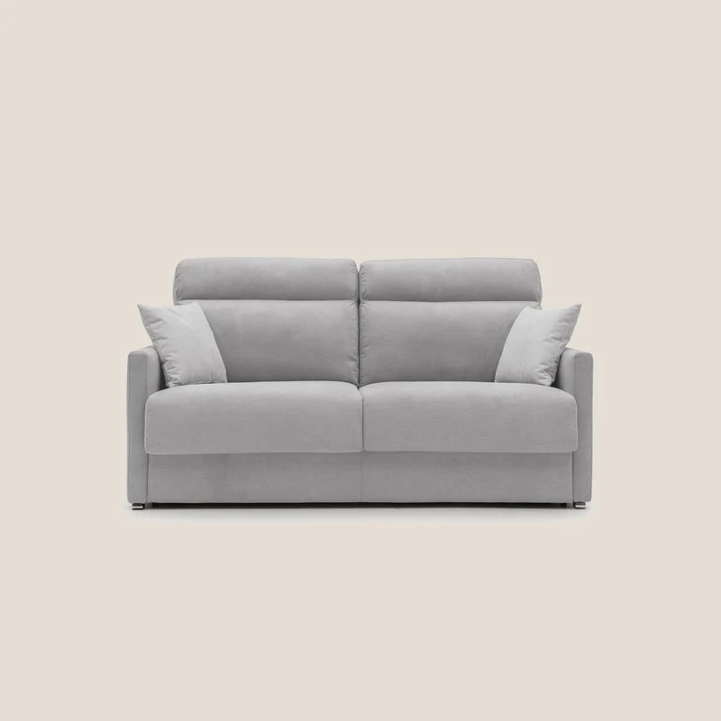 Margot canapé convertible au dossier haut et moelleux en tissu doux imperméable T02 gris clair