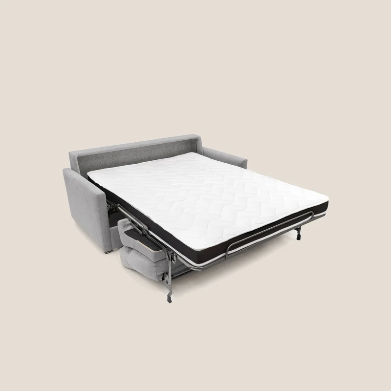 Margot canapé convertible au dossier haut et moelleux en tissu doux imperméable T02 gris clair