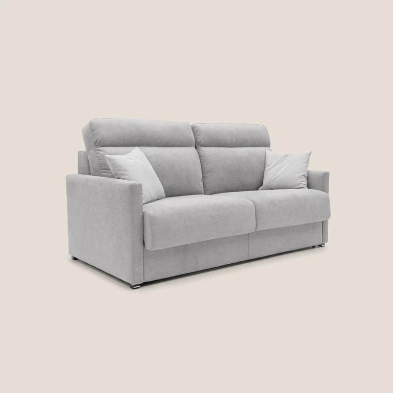 Margot canapé convertible au dossier haut et moelleux en tissu doux imperméable T02 gris clair