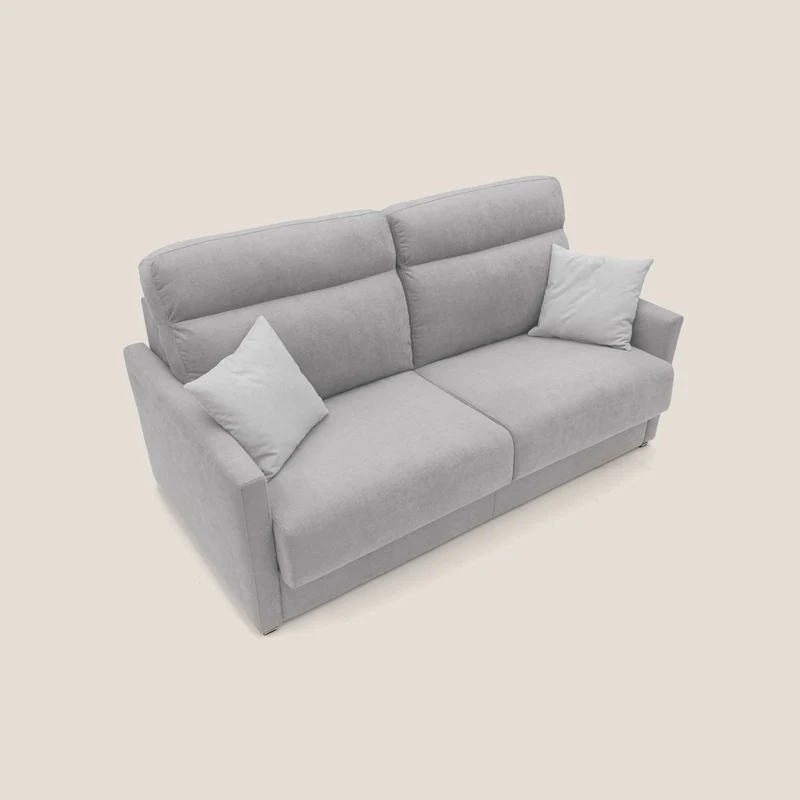 Margot canapé convertible au dossier haut et moelleux en tissu doux imperméable T02 gris clair