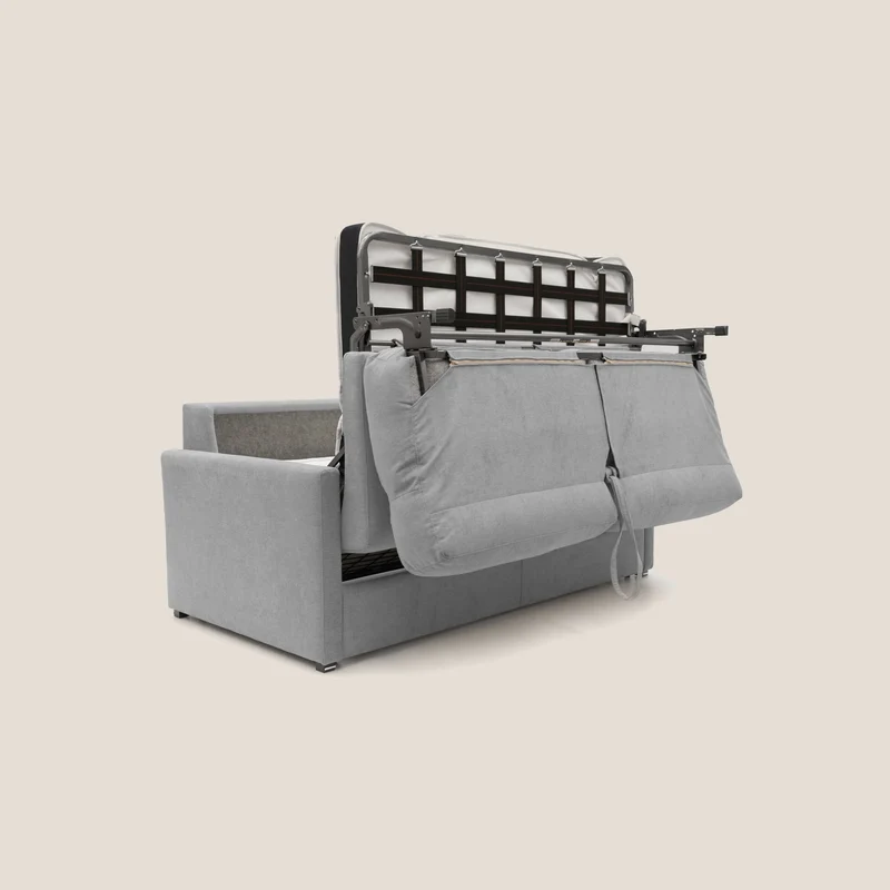 Margot canapé convertible au dossier haut et moelleux en tissu doux imperméable T02 gris clair