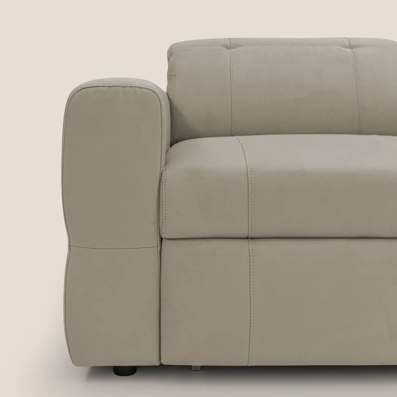Kronos Canapé d'angle avec extractible et pouf coffre en micorfibre imperméable T11 Taupe tortora