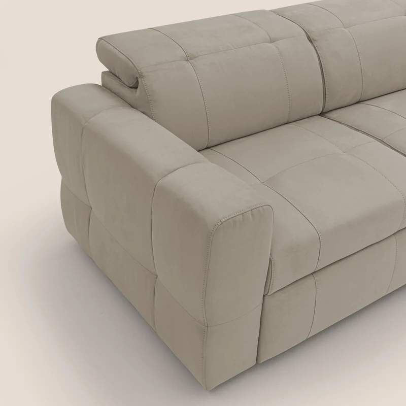Kronos Canapé d'angle avec extractible et pouf coffre en micorfibre imperméable T11 Taupe tortora