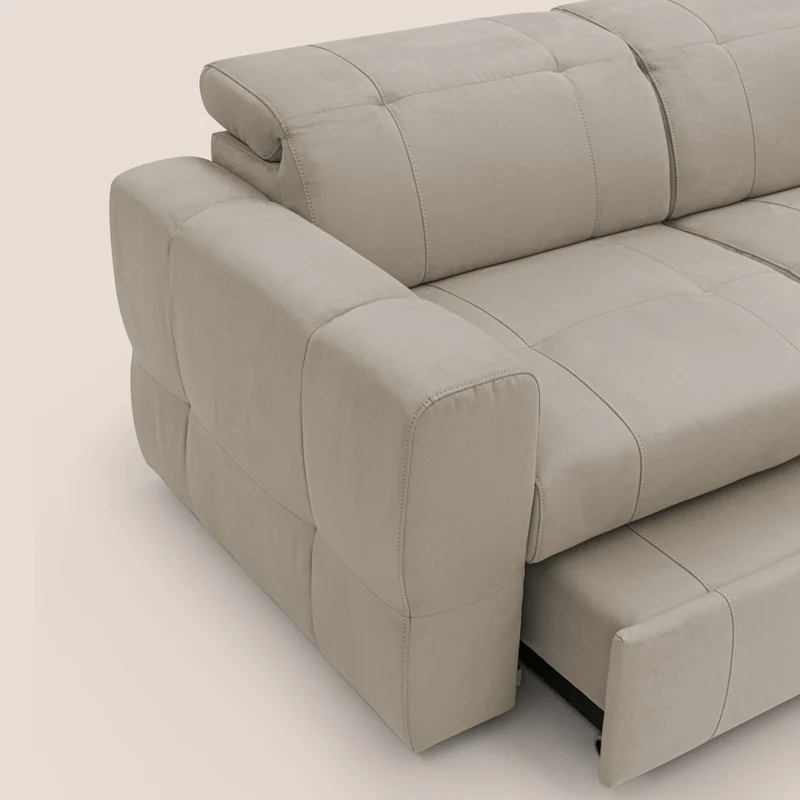 Kronos Canapé d'angle avec extractible et pouf coffre en micorfibre imperméable T11 Taupe tortora