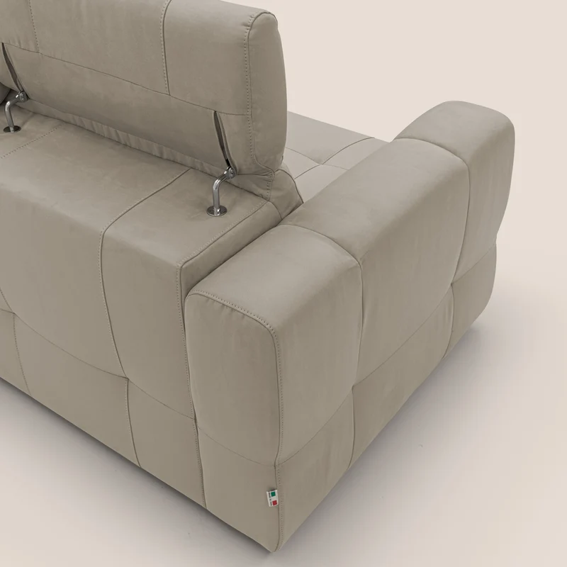 Kronos Canapé d'angle avec extractible et pouf coffre en micorfibre imperméable T11 Taupe tortora