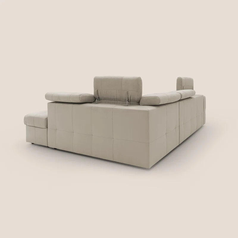 Kronos Canapé d'angle avec extractible et pouf coffre en micorfibre imperméable T11 Taupe tortora