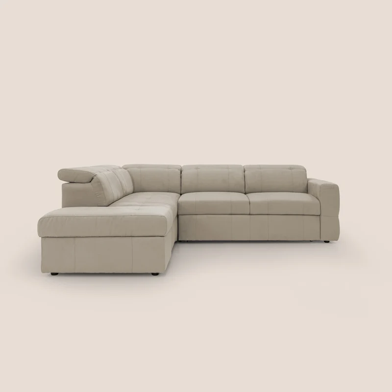 Kronos Canapé d'angle avec extractible et pouf coffre en micorfibre imperméable T11 Taupe tortora