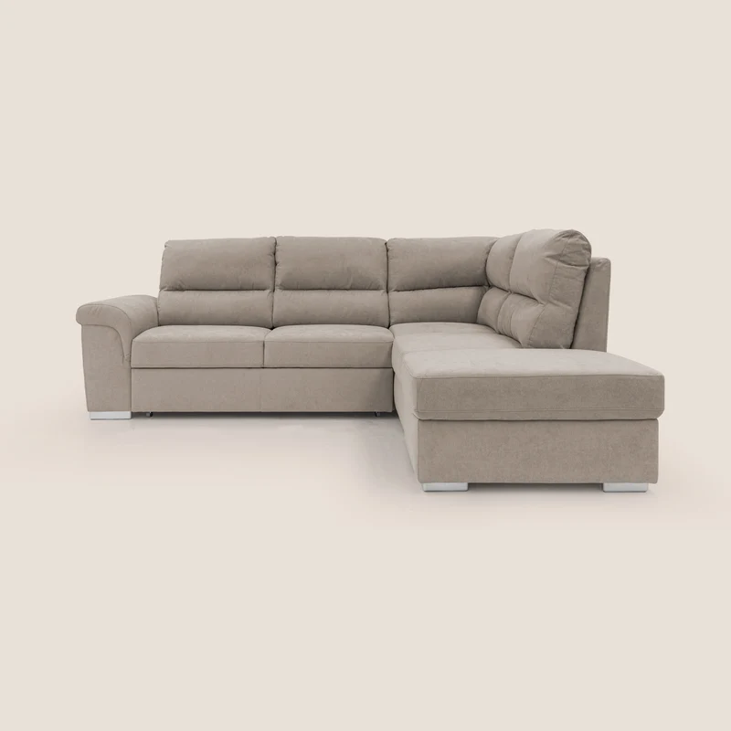 Minerva canapé d'angle avec angle et pouf extractible en tissu doux imperméable T02 beige