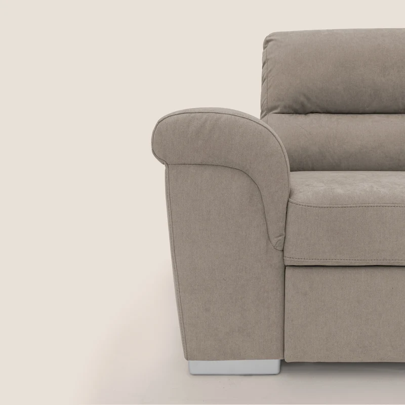 Minerva canapé d'angle avec angle et pouf extractible en tissu doux imperméable T02 beige