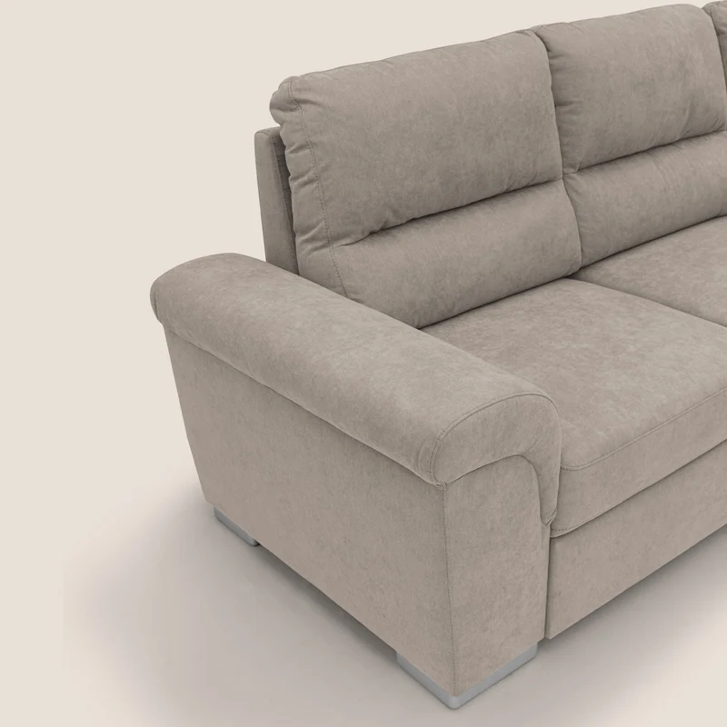 Minerva canapé d'angle avec angle et pouf extractible en tissu doux imperméable T02 beige