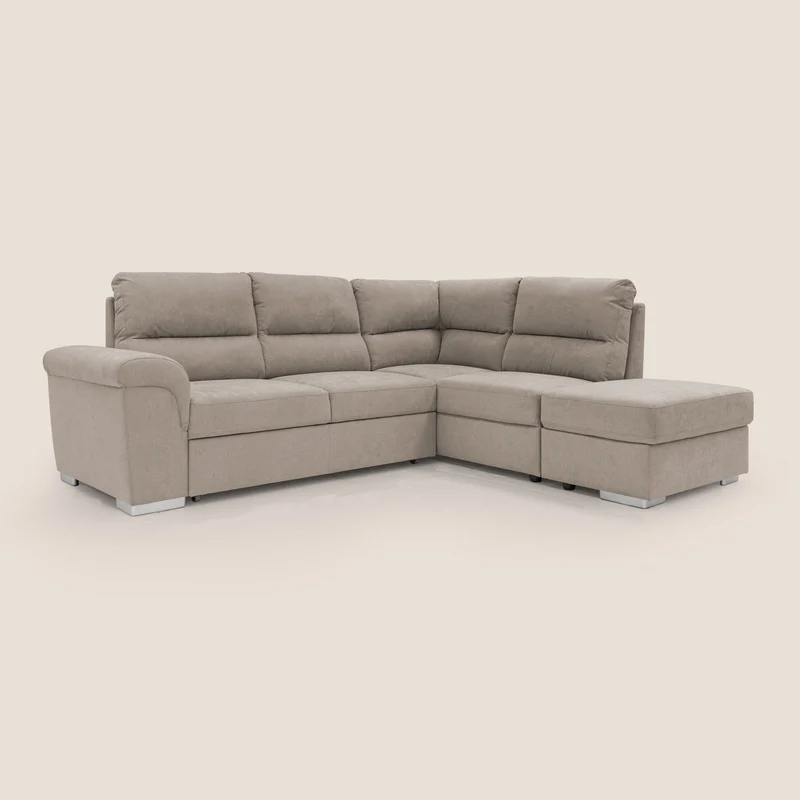 Minerva canapé d'angle avec angle et pouf extractible en tissu doux imperméable T02 beige