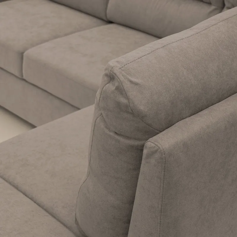 Minerva canapé d'angle avec angle et pouf extractible en tissu doux imperméable T02 beige