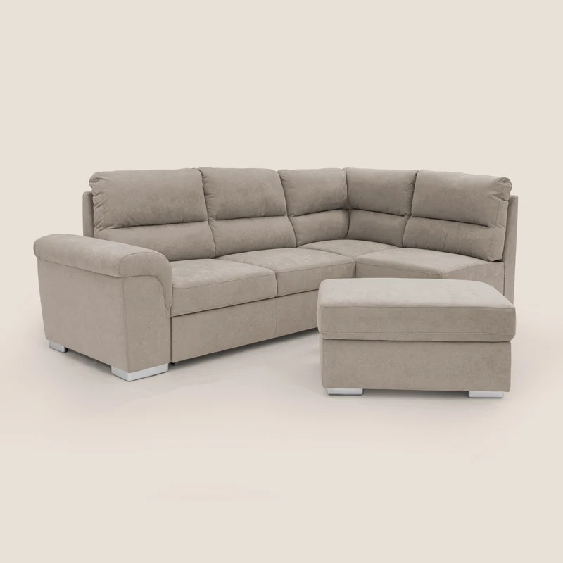 Minerva canapé d'angle avec angle et pouf extractible en tissu doux imperméable T02 beige