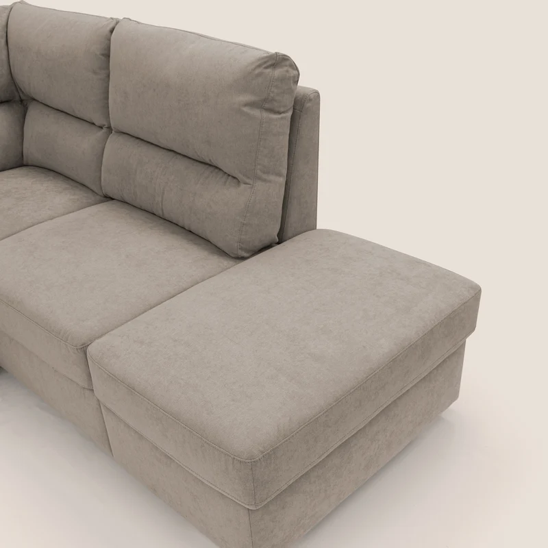 Minerva canapé d'angle avec angle et pouf extractible en tissu doux imperméable T02 beige