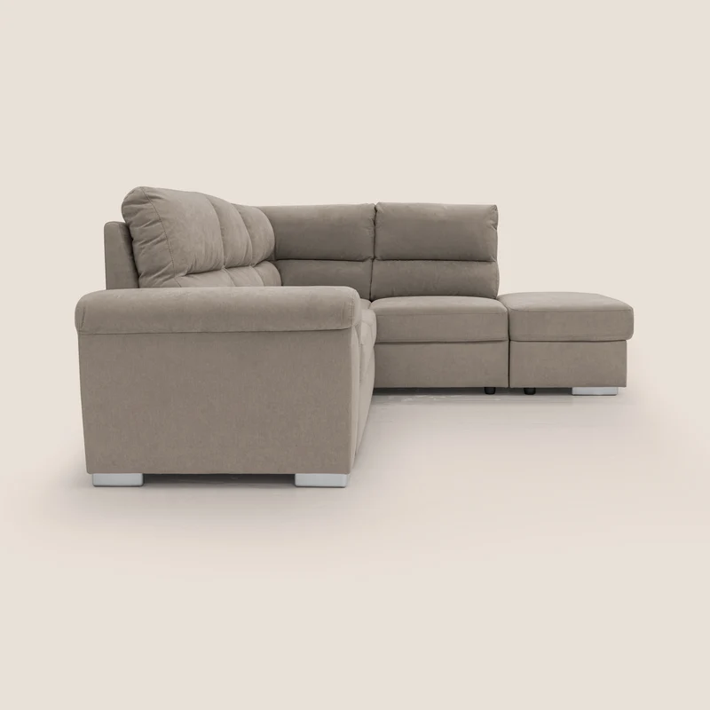 Minerva canapé d'angle avec angle et pouf extractible en tissu doux imperméable T02 beige