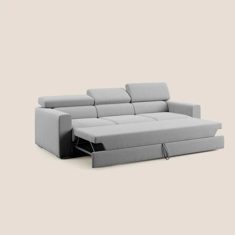 Dylan canapé avec pouf extractible à 3 assises en tissu effet coton imperméable T13 gris