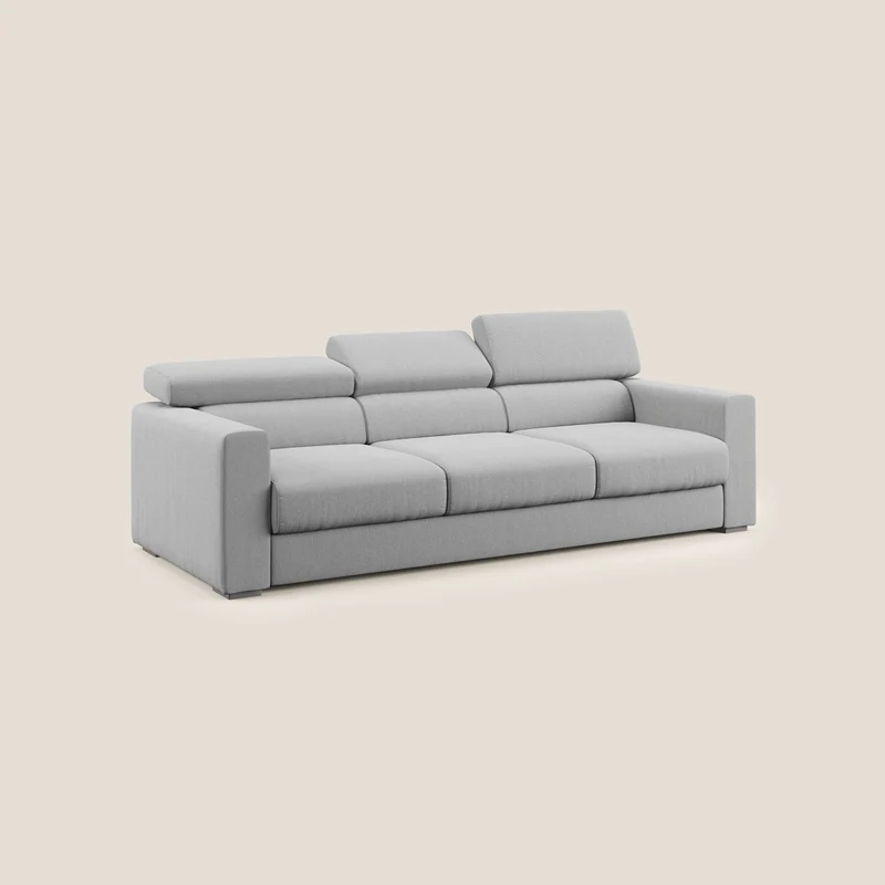 Dylan canapé avec pouf extractible à 3 assises en tissu effet coton imperméable T13 gris