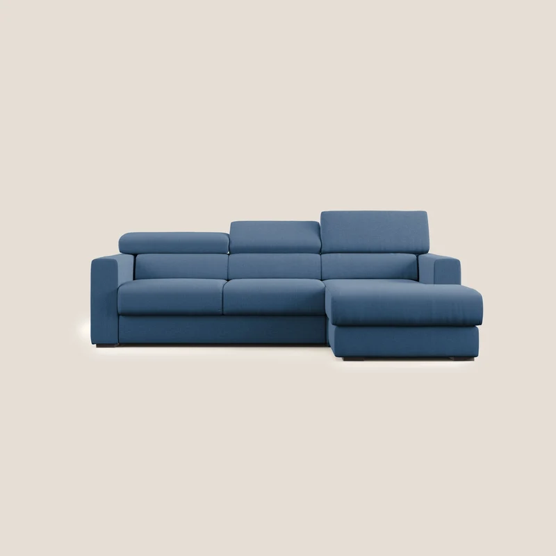 Dylan canapé d'angle avec méridienne et pouf extractible en tissu imperméable T13 bleu