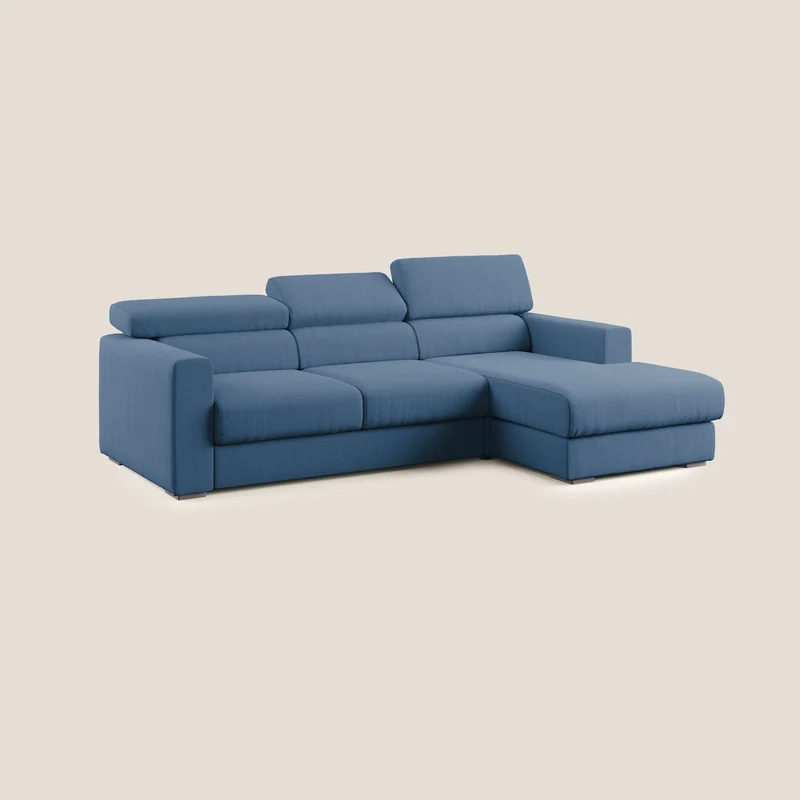 Dylan canapé d'angle avec méridienne et pouf extractible en tissu imperméable T13 bleu