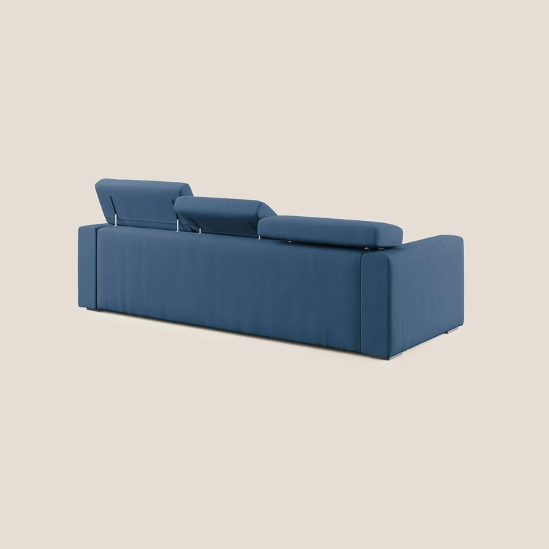 Dylan canapé d'angle avec méridienne et pouf extractible en tissu imperméable T13 bleu