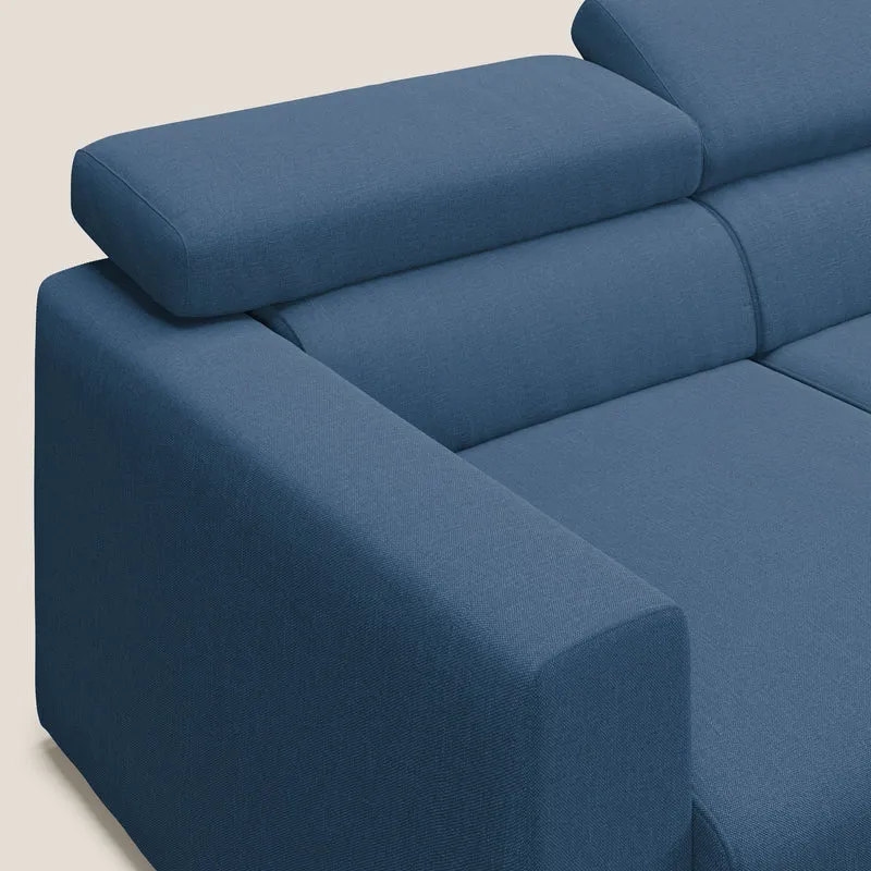 Dylan canapé d'angle avec méridienne et pouf extractible en tissu imperméable T13 bleu