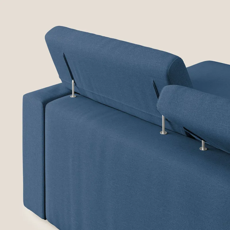 Dylan canapé d'angle avec méridienne et pouf extractible en tissu imperméable T13 bleu