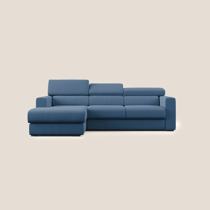 Dylan canapé d'angle avec méridienne et pouf extractible en tissu imperméable T13 bleu