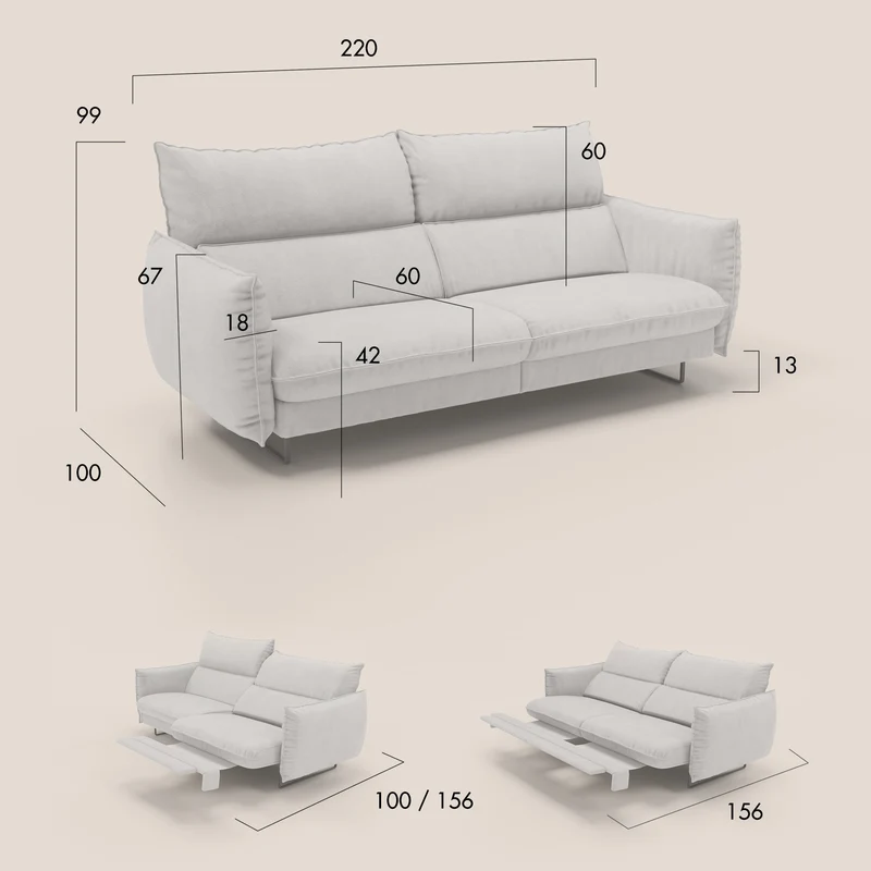 Monamour canapé au design moderne avec option relax électrique en microfibre détachable imperméable T11 Taupe tortora