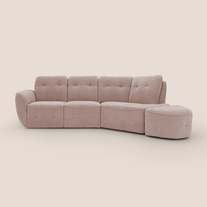 Cerbero canapé d'angle avec pouf terminal en bouclette douce imperméable T07 rose