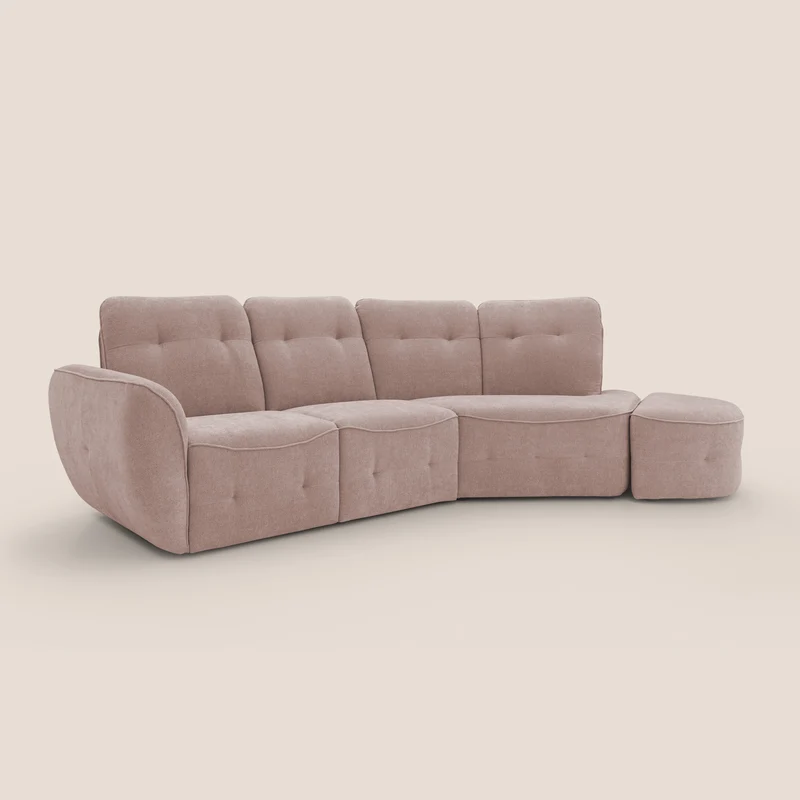 Cerbero canapé d'angle avec pouf terminal en bouclette douce imperméable T07 rose