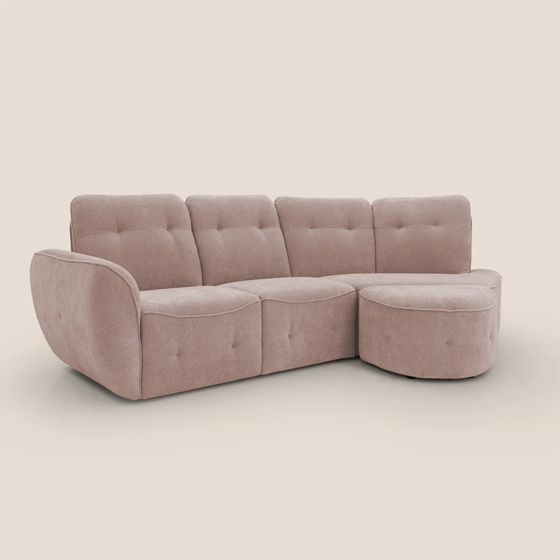 Cerbero canapé d'angle avec pouf terminal en bouclette douce imperméable T07 rose