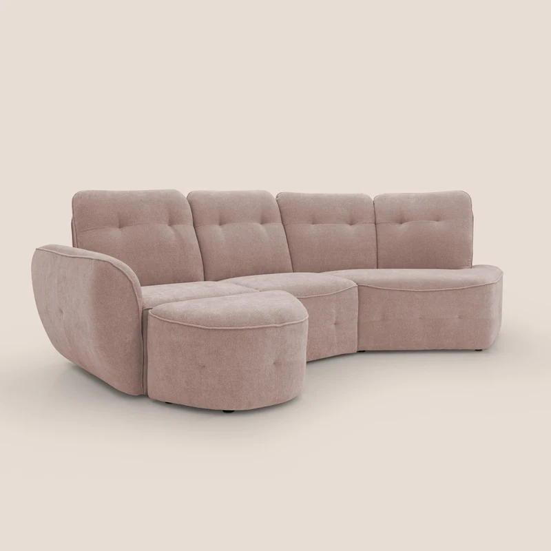 Cerbero canapé d'angle avec pouf terminal en bouclette douce imperméable T07 rose