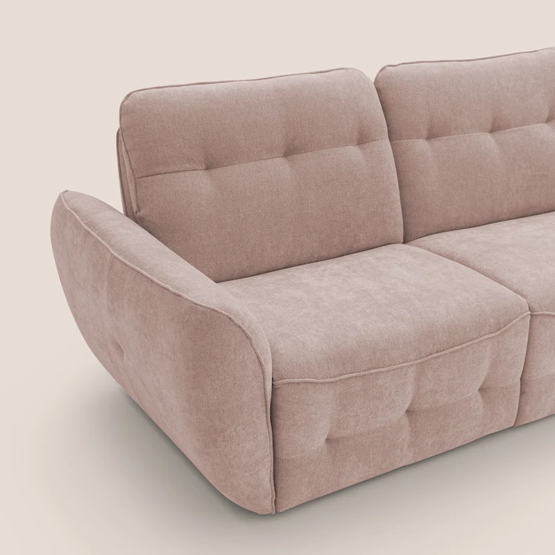 Cerbero canapé d'angle avec pouf terminal en bouclette douce imperméable T07 rose