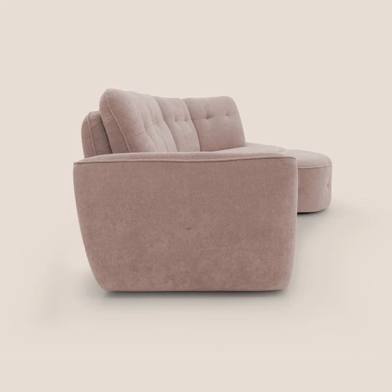 Cerbero canapé d'angle avec pouf terminal en bouclette douce imperméable T07 rose
