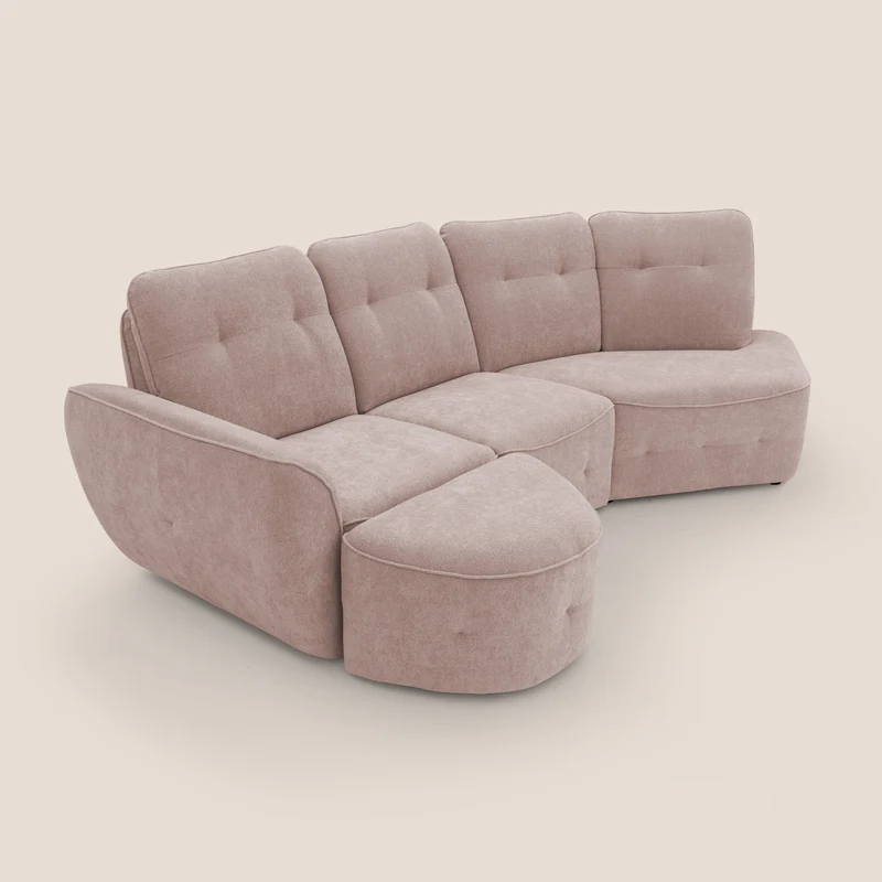 Cerbero canapé d'angle avec pouf terminal en bouclette douce imperméable T07 rose