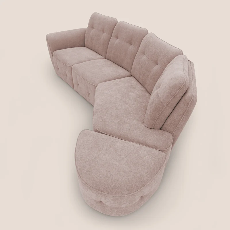 Cerbero canapé d'angle avec pouf terminal en bouclette douce imperméable T07 rose