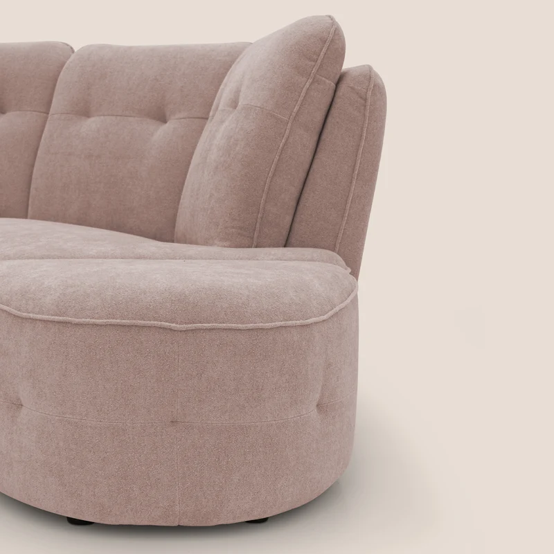 Cerbero canapé d'angle avec pouf terminal en bouclette douce imperméable T07 rose