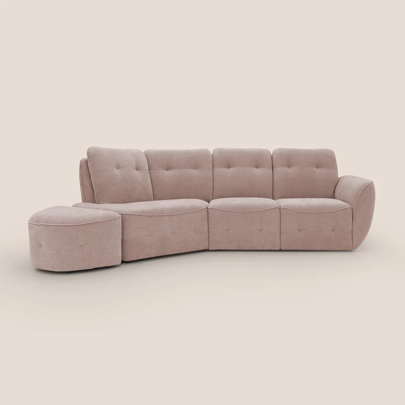Cerbero canapé d'angle avec pouf terminal en bouclette douce imperméable T07 rose