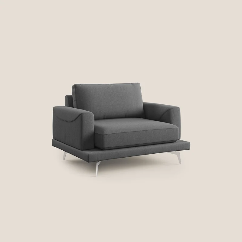Dorian fauteuil moderne en tissu doux anti-tache T05 anthracite