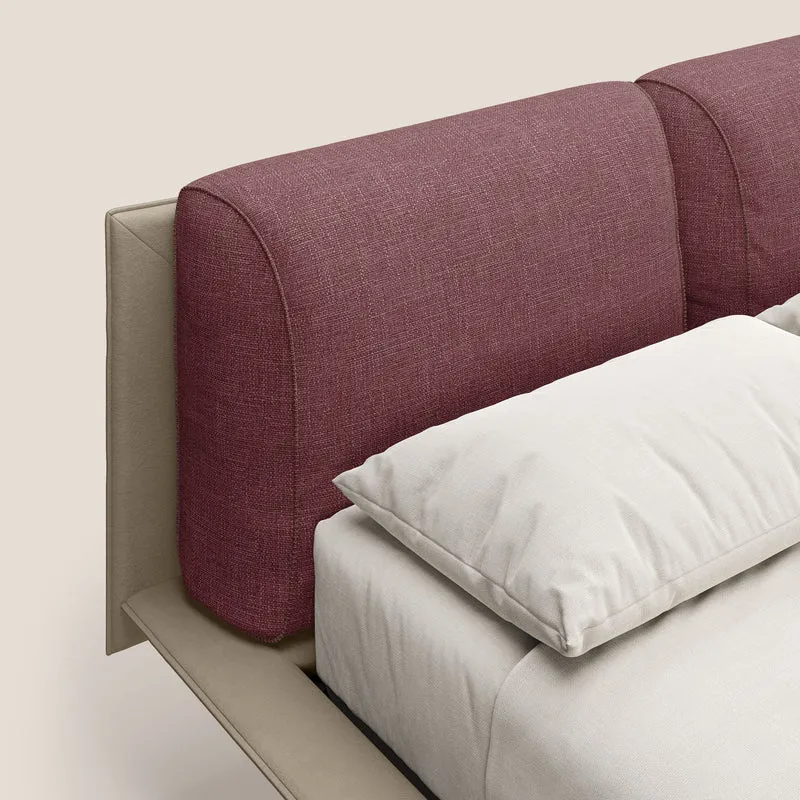 Petra lit design bicolore avec coussins en plumes, pieds foncés et tissu imperméable T11 et T06 taupe - rouge